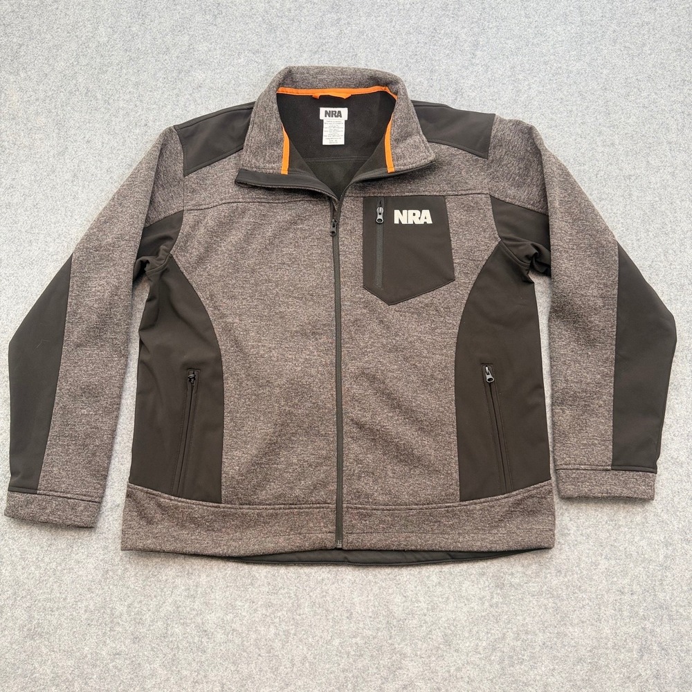 NRA Jacket Men's Grey Black XL Softshell Full Zip Performance Fleece Lined